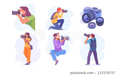 Diverse and talented photographers skillfully capturing beautiful moments with their cameras Diverse and talented photographers skillfully capturing beautiful moments with their cameras 125576757