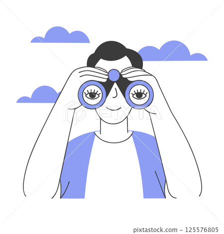 Man looking through binoculars in search of future opportunities and new ideas. Minimalist illustration. 125576805