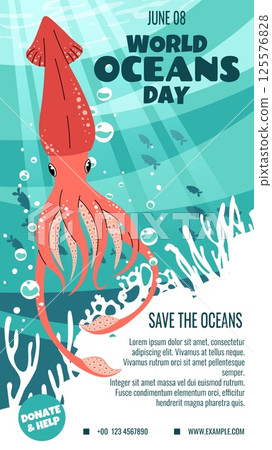 World Oceans Day Flat Design Template. Squid and Coral Reef Illustration for Social Media Stories. Marine Conservation Vertical Vector Art for Eco Campaigns. World Oceans Day Flat Design Template. Squid and Coral Reef Illustration for Social Media Stories. Marine Conservation Vertical Vector Art for Eco Campaigns. 125576828