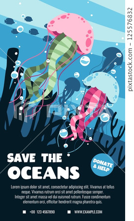 World Oceans Day Story Template Featuring a Jellyfish and coral reef Design to Promote Ocean Protection. Vertical Illustration Is Ideal for Social Media Campaigns Supporting Marine Conservation World Oceans Day Story Template Featuring a Jellyfish and coral reef Design to Promote Ocean Protection. Vertical Illustration Is Ideal for Social Media Campaigns Supporting Marine Conservation 125576832