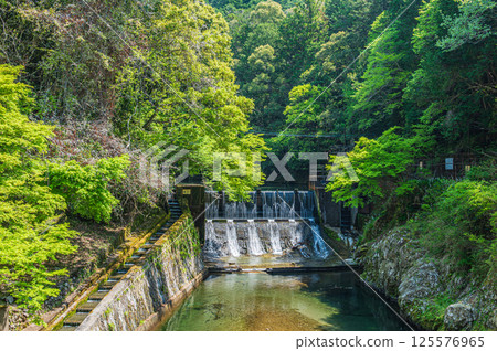 Water intake dam for power plant on Kiyotaki River, Kyoto City 125576965