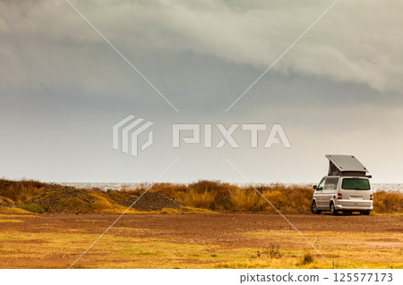 Camper van on nature in Greece. 125577173