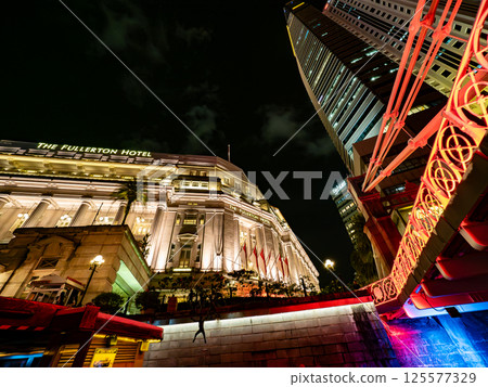 Railway bridge and historical buildings Singapore at night Railway bridge and historical buildings Singapore at night 125577329