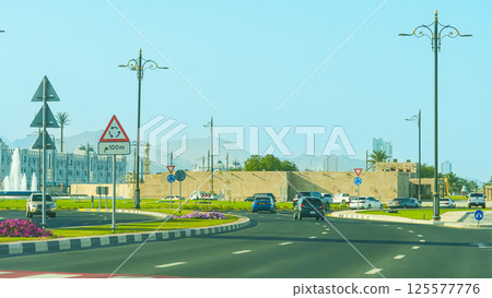 Kalba Mosque Between Dry Mountains in Kalba, Sharjah, United Arab Emirates 125577776