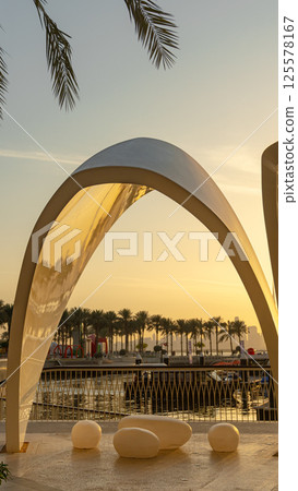 Dubai, UAE- 25.04.2025: Dubai city view during daytime, Creek Harbor city area 125578167