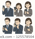 Smartphone icon set | Illustrations of business men and women in suits with various facial expressions 125578504