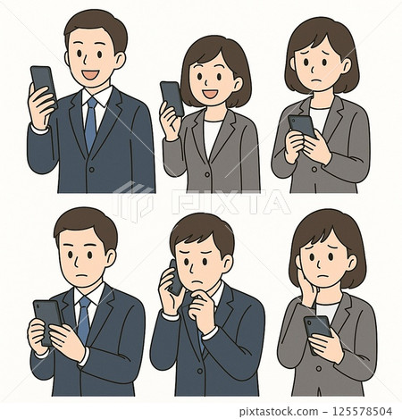 Smartphone icon set | Illustrations of business men and women in suits with various facial expressions 125578504