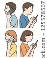 Smartphone icon set | Side profile composition of men and women, call and operation scene variations 125578507