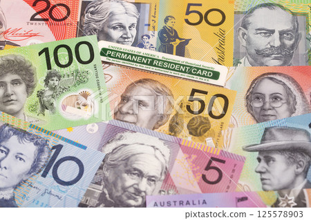 American permanent resident card on Australian money 125578903