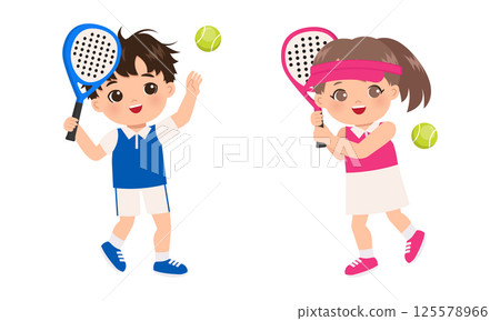 Cute boy and girl playing Padel sports 125578966