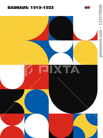 Bauhaus Grid Poster, Red, Blue and Yellow Geometric Design 125579086