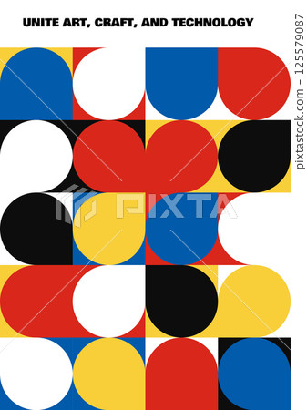 Minimalist Bauhaus Art Print with Dynamic Geometric Shapes 125579087