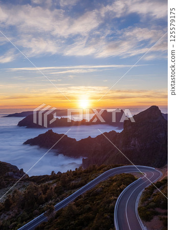Epic Sunset View in High Mountain Landscape. Pico do Arieiro, Madeira Island. 125579175