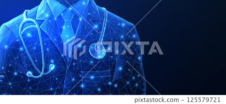 Digital online AI doctor. Healthcare system, hospital medicine tech. Digital online AI doctor. Healthcare system, hospital medicine tech. 125579721