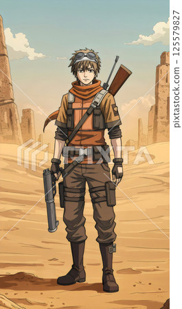 Desert wasteland sandstorm ancient ruins rough clothing Desert wasteland sandstorm ancient ruins rough clothing 125579827