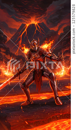 Epic battle volcanic landscape and armor Epic battle volcanic landscape and armor 125579828