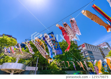 日本橫濱的城市景觀－地鐵「中心南站」前的鯉魚旗景觀 125579873
