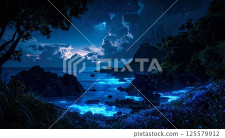 A spectacular view of starlight and the night sea 2 125579912