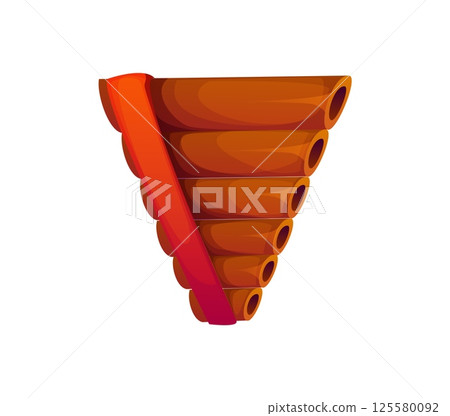 Cartoon letter V pan flute, musical font, wind music instrument typeface, entertainment funny type, English alphabet. Isolated vector musician abc typography character, symbol for music education 125580092