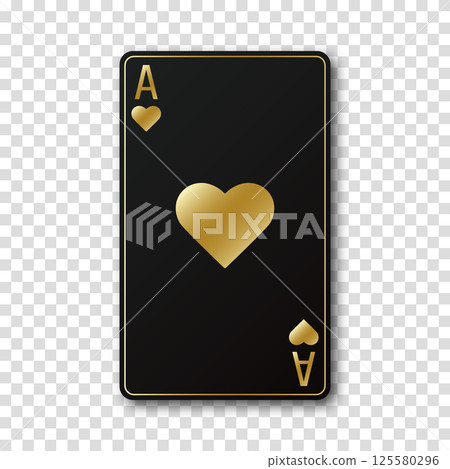 Black and golden playing card Ace with a symbol or sign of hearts on a transparent background. Vector illustration 125580296