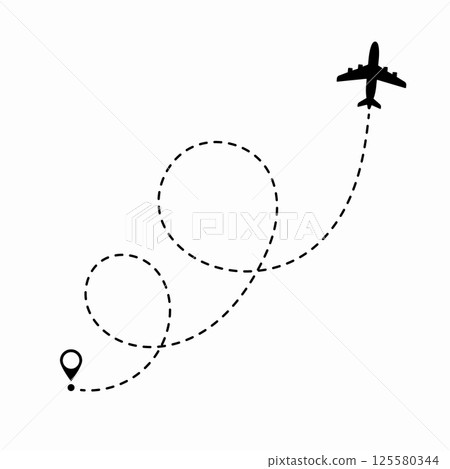 Travel concept. Dotted path airplane. Aircraft tracking. Airplane route plane path. Vector illustration on a isolated white background. 125580344