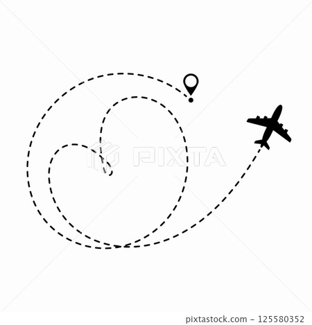 Concept sex travel. Airplane route plane line path with heart. Aircraft tracking, love travel. Vector illustration. 125580352