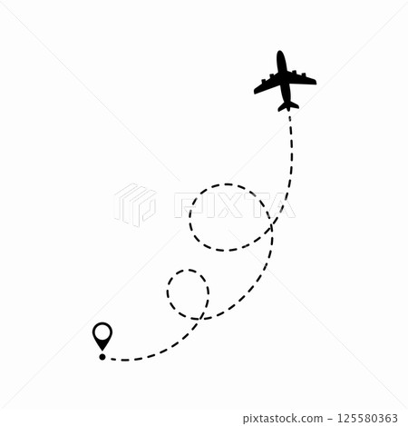 Travel concept. Dotted path airplane. Aircraft tracking. Airplane route plane path. Vector illustration on a isolated white background. 125580363