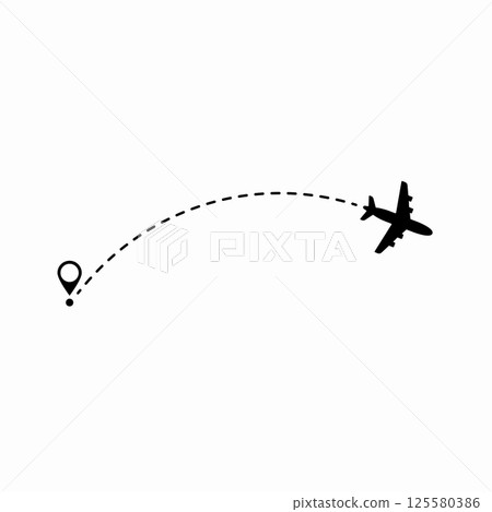 Travel concept. Dotted path airplane. Aircraft tracking. Airplane route plane path. Vector illustration on a isolated white background. 125580386