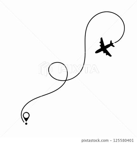 Airplane route plane path. Travel concept. Aircraft tracking. Vector illustration on a isolated white background. Airplane route plane path. Travel concept. Aircraft tracking. Vector illustration on a isolated white background. 125580401