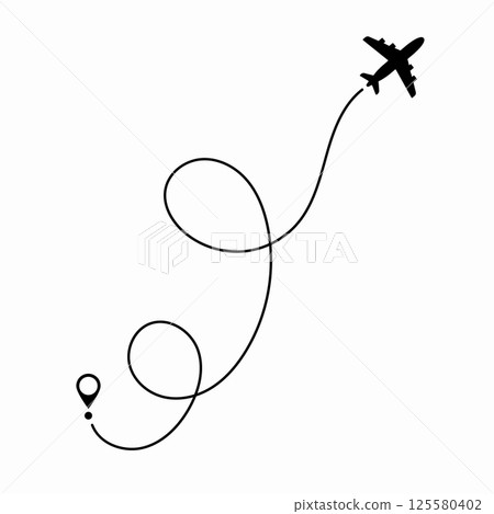 Airplane route plane path. Travel concept. Aircraft tracking. Vector illustration on a isolated white background. Airplane route plane path. Travel concept. Aircraft tracking. Vector illustration on a isolated white background. 125580402