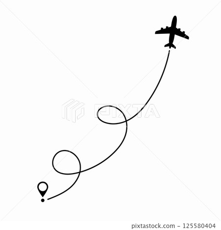 Airplane route plane path. Travel concept. Aircraft tracking. Vector illustration on a isolated white background. 125580404