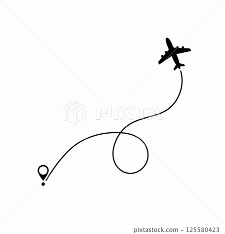 Airplane route plane path. Travel concept. Aircraft tracking. Vector illustration on a isolated white background. 125580423