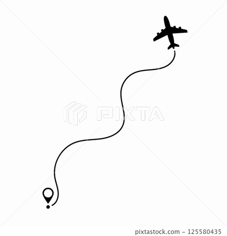 Airplane route plane path. Travel concept. Aircraft tracking. Vector illustration on a isolated white background. Airplane route plane path. Travel concept. Aircraft tracking. Vector illustration on a isolated white background. 125580435