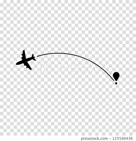 Airplane route plane path. Travel concept. Aircraft tracking. Vector illustration on a transparent background. 125580436
