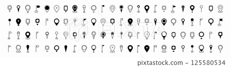 Map pin place marker. Modern Map marker pointer logo icon set. GPS pin symbol collection. Set location pin icon. Destination symbol. Flat style. Vector illustration. 125580534