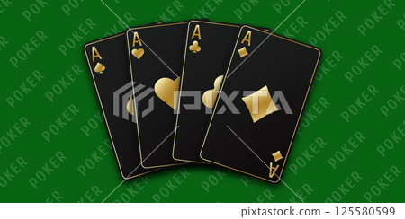 A hand fanned of playing cards consisting Ace of Spades, Diamonds, Clubs, Hearts. Vector illustration Poker of all the aces. Green Poker table background. A hand fanned of playing cards consisting Ace of Spades, Diamonds, Clubs, Hearts. Vector illustration Poker of all the aces. Green Poker table background. 125580599