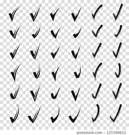 Brush hand drawn painted checkmarks set collection. Collection of hand doodle check marks ticks. Pencil black scribble sketches. Vector illustration. Brush hand drawn painted checkmarks set collection. Collection of hand doodle check marks ticks. Pencil black scribble sketches. Vector illustration. 125580622