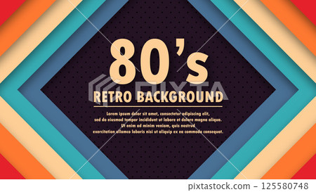 Abstract geometric 1980's colorful background with retro colors. Realistic design in futuristic retro style 80 year. Vector illustration. 125580748