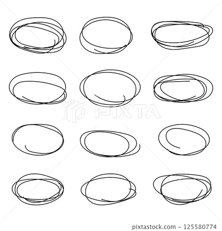 Abstract grunge frames and borders elements. Vector abstract hand drawn pencil set scribble ellipses and ovals on white background. Doodle sketched highlight circles or rings. Pen hand drawing. Abstract grunge frames and borders elements. Vector abstract hand drawn pencil set scribble ellipses and ovals on white background. Doodle sketched highlight circles or rings. Pen hand drawing. 125580774