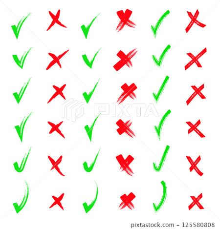 Yes and no. Red and green shape. Brush hand drawn doodle checkmarks and crosses set collection. Scribble, pen sketches. Pencil hand drawn checkmarks and little crosses. Yes and no. Red and green shape. Brush hand drawn doodle checkmarks and crosses set collection. Scribble, pen sketches. Pencil hand drawn checkmarks and little crosses. 125580808