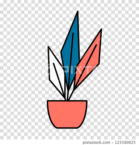 Flower in a pot in cartoon style. House plant in flat style. Vector outline icon plant on a transparent background. 125580825