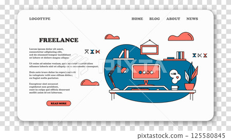 Organization of work process in the house. Remote work benefits. Distant work. Freelance. Homework. Scene of organization and workflow improvement. Landing page concept vector illustration. 125580845