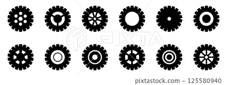 Gears icon set. Setting gears icon. Collection of mechanical outline cogwheels. Simple Gear wheel collection. Gear icons silhouette. Vector illustration with cogwheels sign set on white background. 125580940