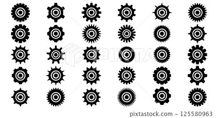 Gears icon set. Setting gears icon. Collection of mechanical cogwheels. Simple Gear wheel collection. Gear icons. Vector illustration with cogwheels sign set. 125580963