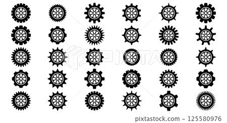 Gears icon set. Setting gears icon. Collection of mechanical cogwheels. Simple Gear wheel collection. Gear icons. Vector illustration with cogwheels sign set. 125580976
