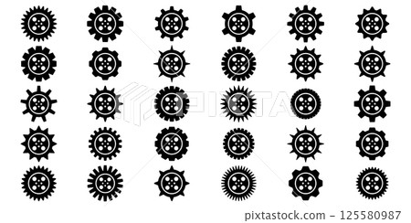 Gears icon set. Setting gears icon. Collection of mechanical cogwheels. Simple Gear wheel collection. Gear icons. Vector illustration with cogwheels sign set. 125580987