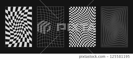 Abstract wireframes, cyberpunk elements and perspective white grids or spheres. Surreal geometric retro futuristic set. Psychedelic y2k shapes. Rave vector elements and signs in trendy psychedelic. Abstract wireframes, cyberpunk elements and perspective white grids or spheres. Surreal geometric retro futuristic set. Psychedelic y2k shapes. Rave vector elements and signs in trendy psychedelic. 125581195