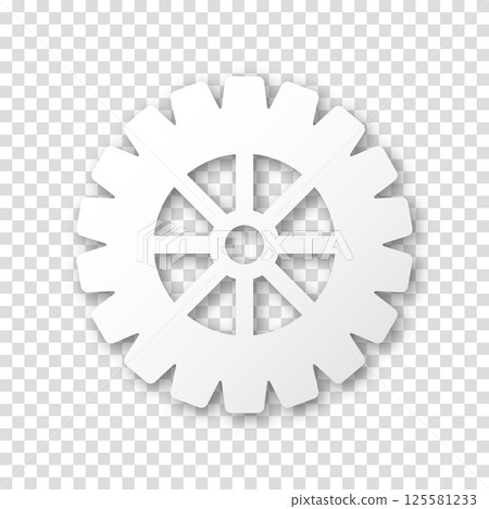 Gear icon, flat design. Machine sprocket gear icon. Realistic vector cogwheel sign symbol on a transparent background. 125581233