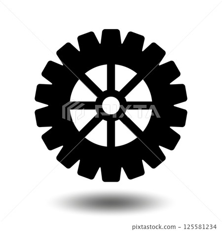 Black gear icon. Machine sprocket gear icon. Flat design. Vector cogwheel sign symbol on a white background. Black gear icon. Machine sprocket gear icon. Flat design. Vector cogwheel sign symbol on a white background. 125581234