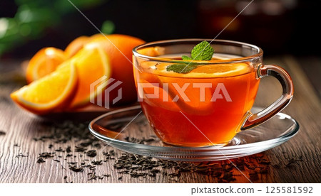 Orange scented warm tea time 5 125581592